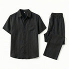 Prewashed linen two piece drawstring set in black
