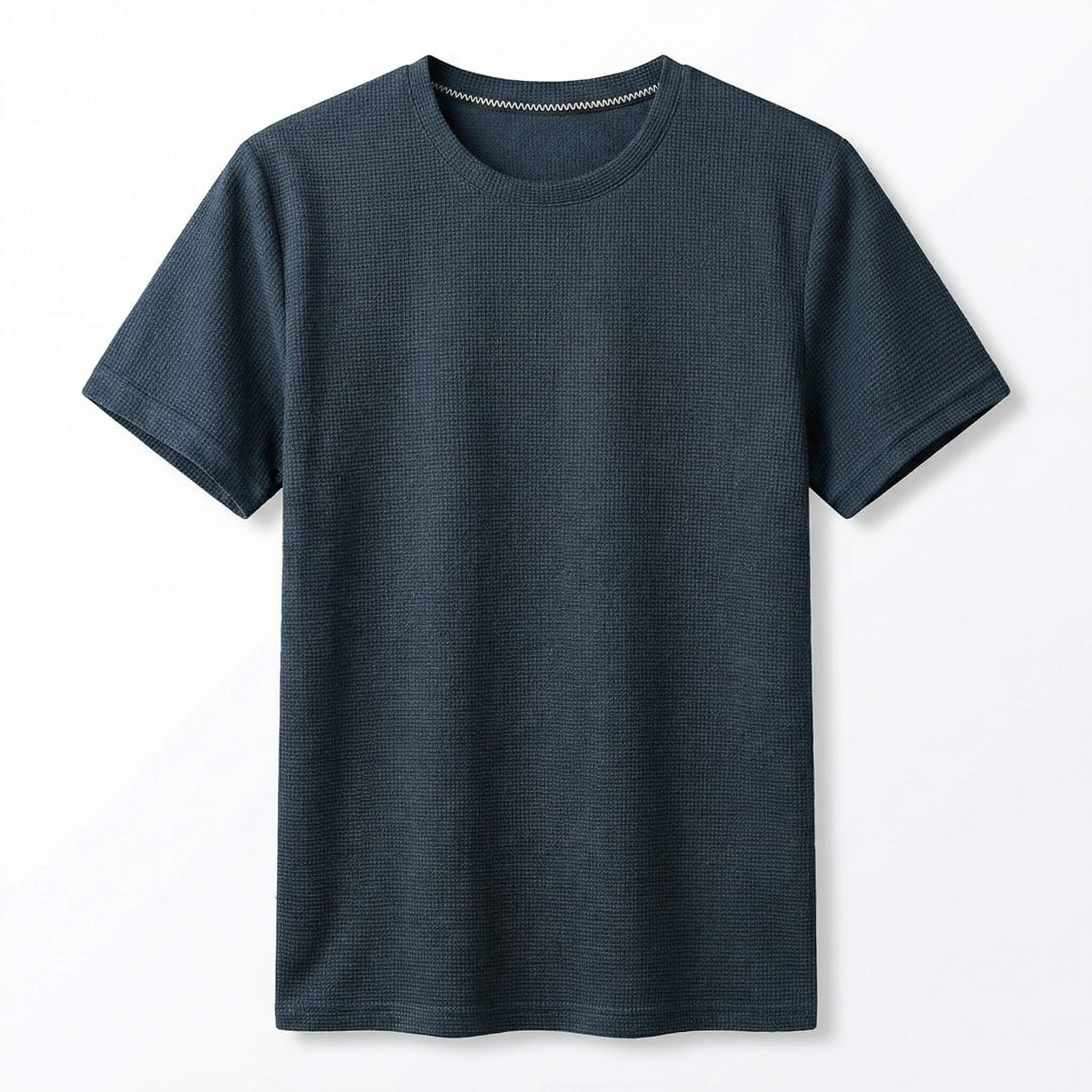 Relaxed waffle knit crew neck tee in navy
