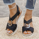 Braided rope platform summer sandal in black