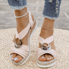 Braided rope platform summer sandal in pink red