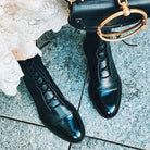 Structured leather lace up ankle boot, view 8