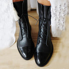 Structured leather lace up ankle boot in black