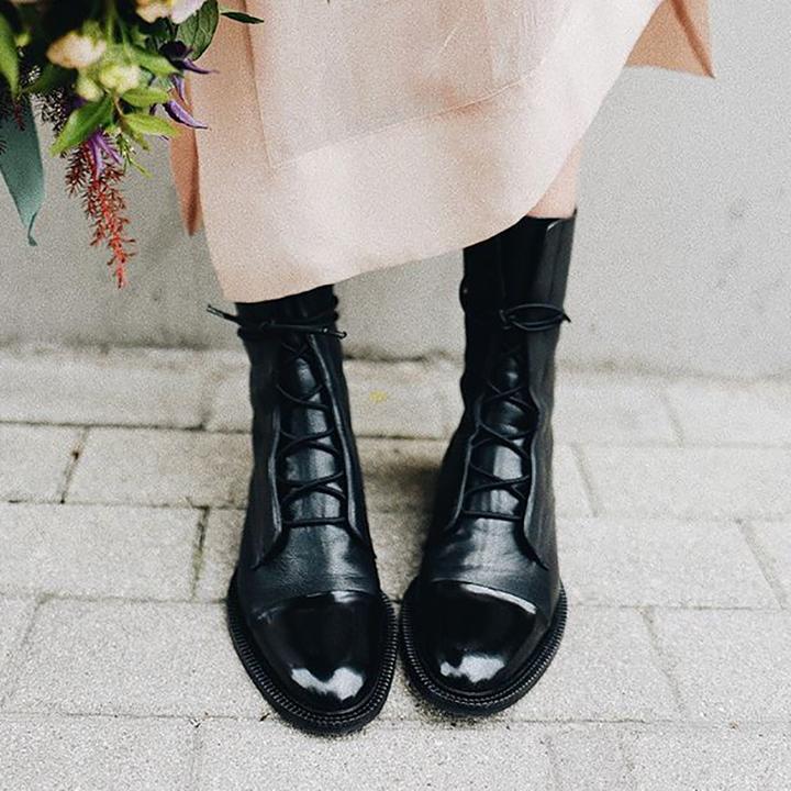 Structured leather lace up ankle boot, view 5