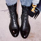Structured leather lace up ankle boot, view 4