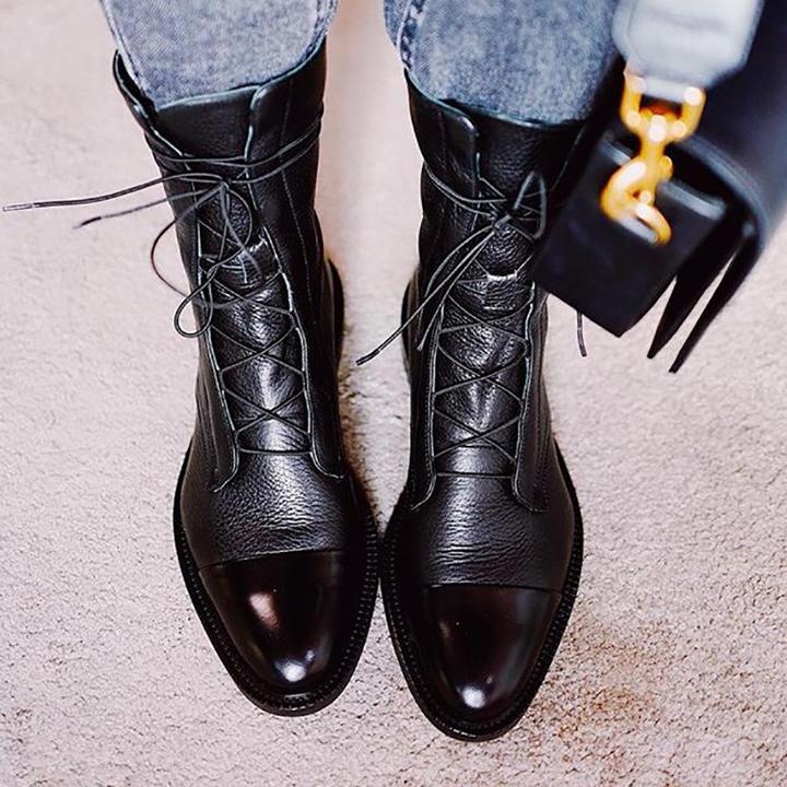 Structured leather lace up ankle boot, view 4