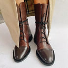 Structured leather lace up ankle boot in brown
