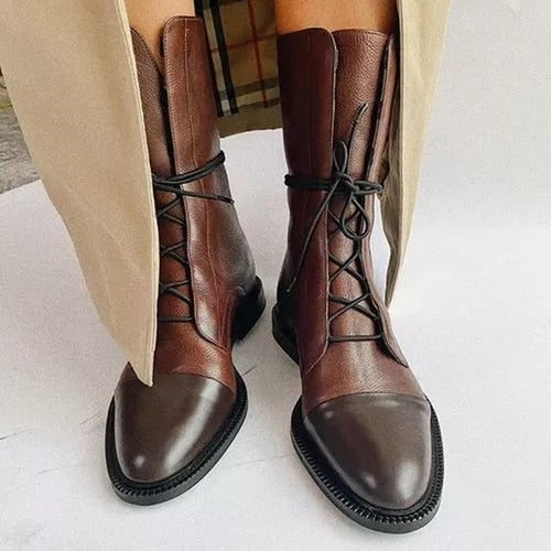 Structured leather lace up ankle boot in brown