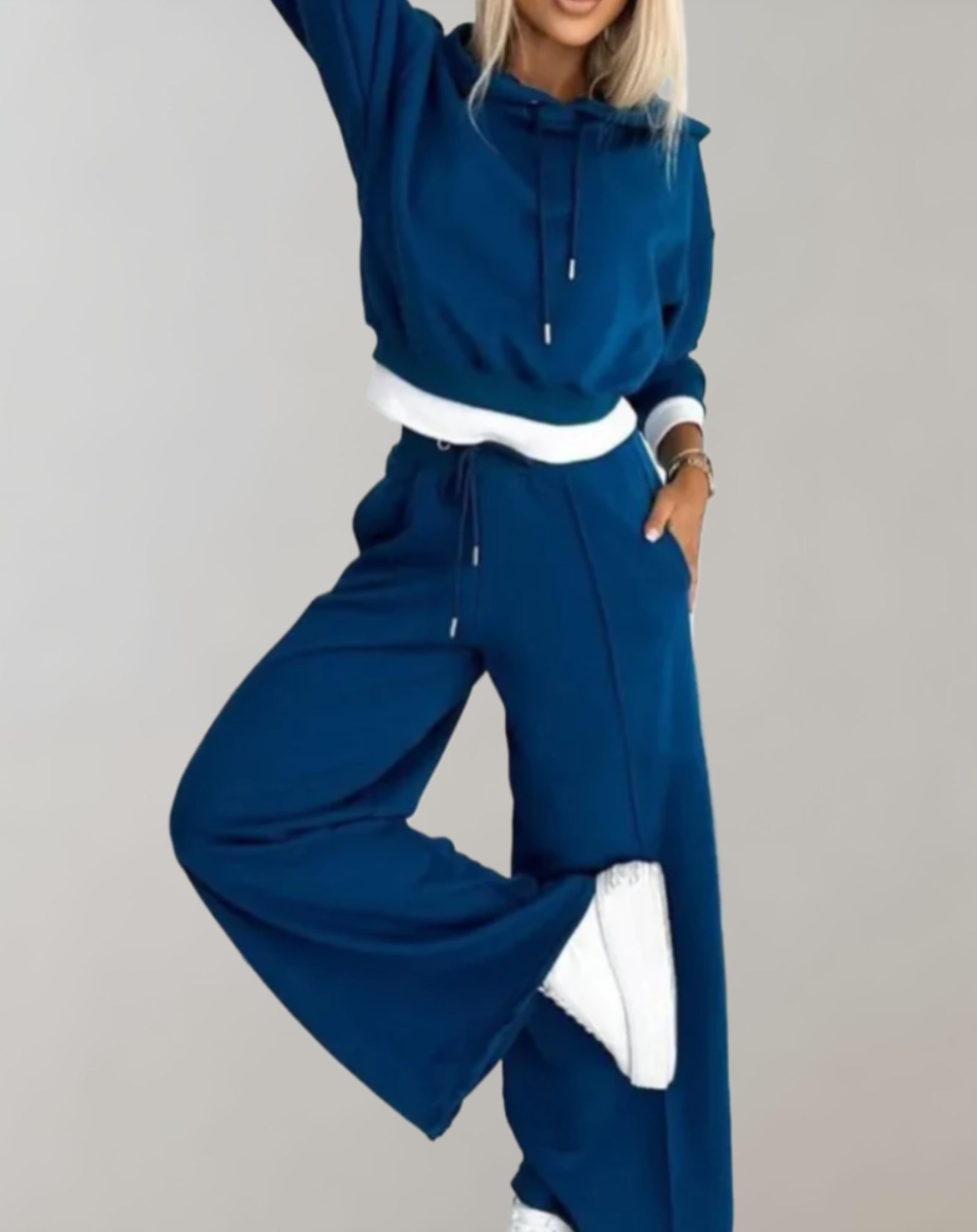 Fall Hoodie and Wide Leg Pants Lounge Set for Women in Blue