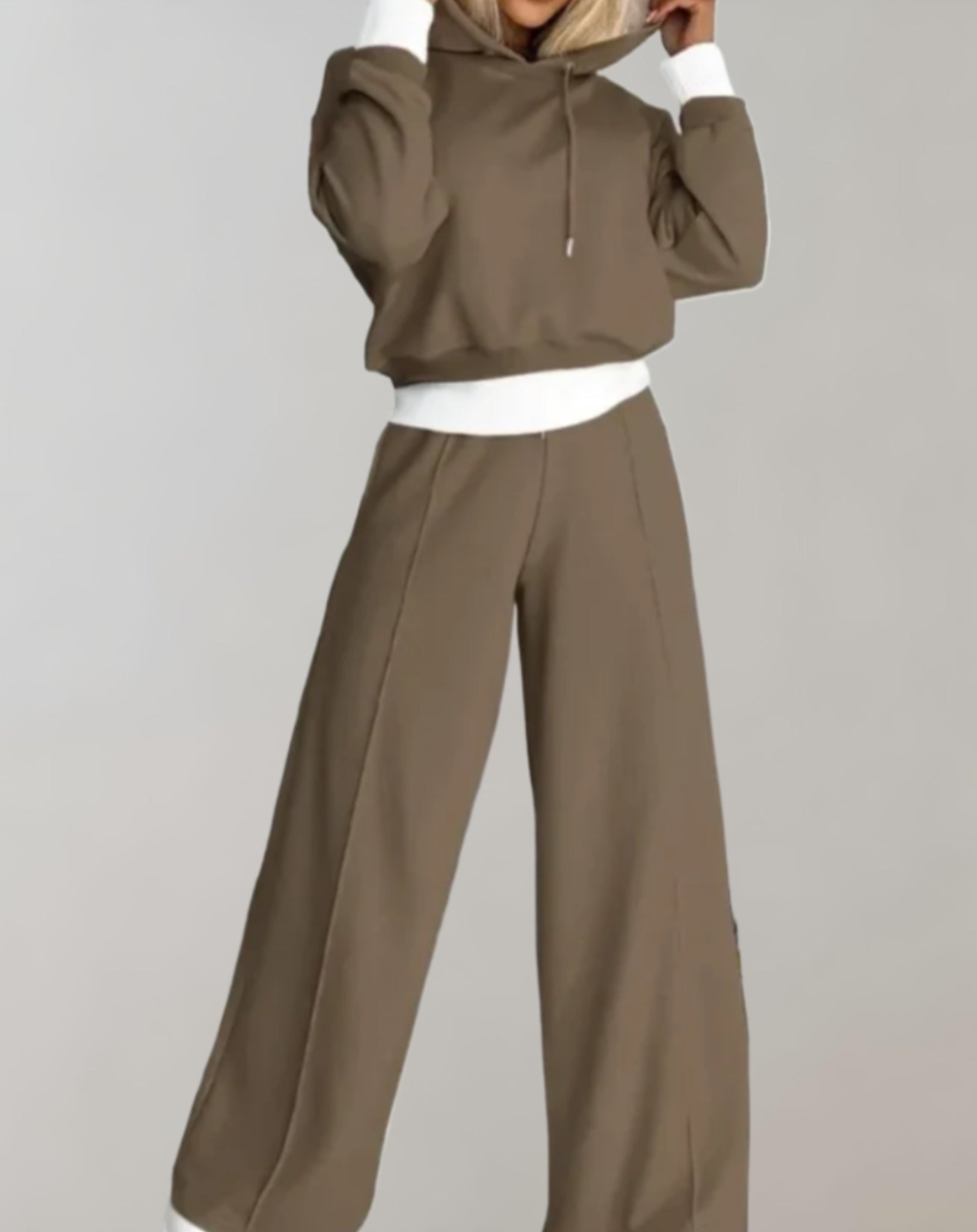 Fall Hoodie and Wide Leg Pants Lounge Set for Women in Brown