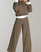 Fall Hoodie and Wide Leg Pants Lounge Set for Women in Brown