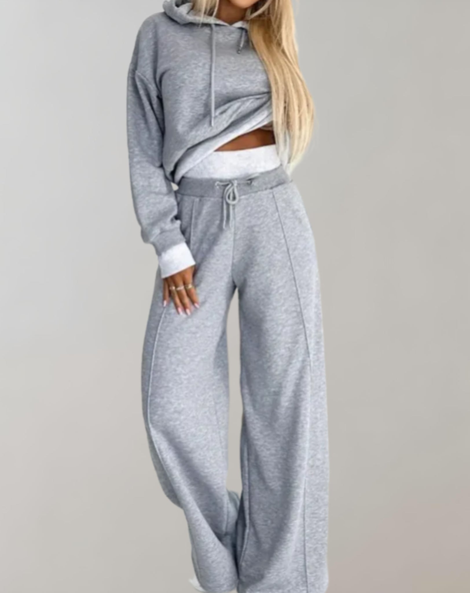 Fall Hoodie and Wide Leg Pants Lounge Set for Women in Heather Gray