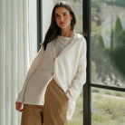 Fall Cashmere Feel Oversized V Neck Cardigan for Women in Ivory
