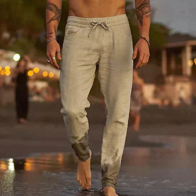 Lightweight elastic waist summer pant in khaki