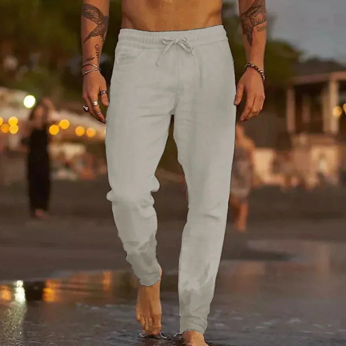 Lightweight elastic waist summer pant in light gray