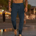 Lightweight elastic waist summer pant in dark blue