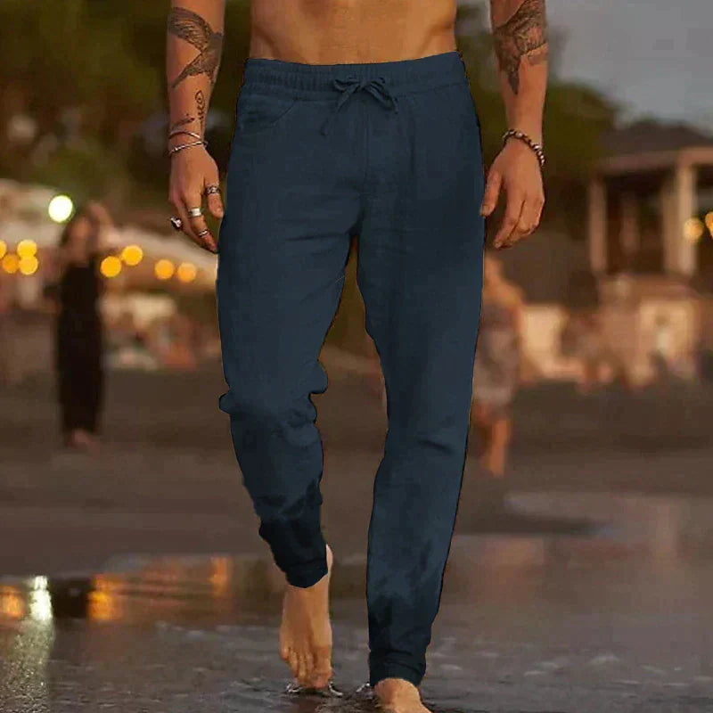Lightweight elastic waist summer pant in dark blue