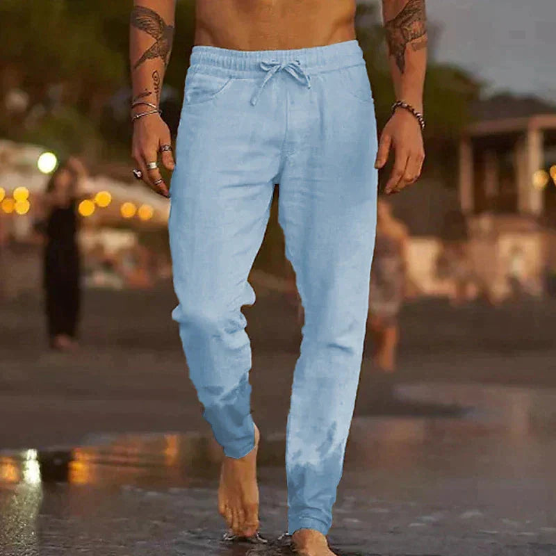 Lightweight elastic waist summer pant in light blue