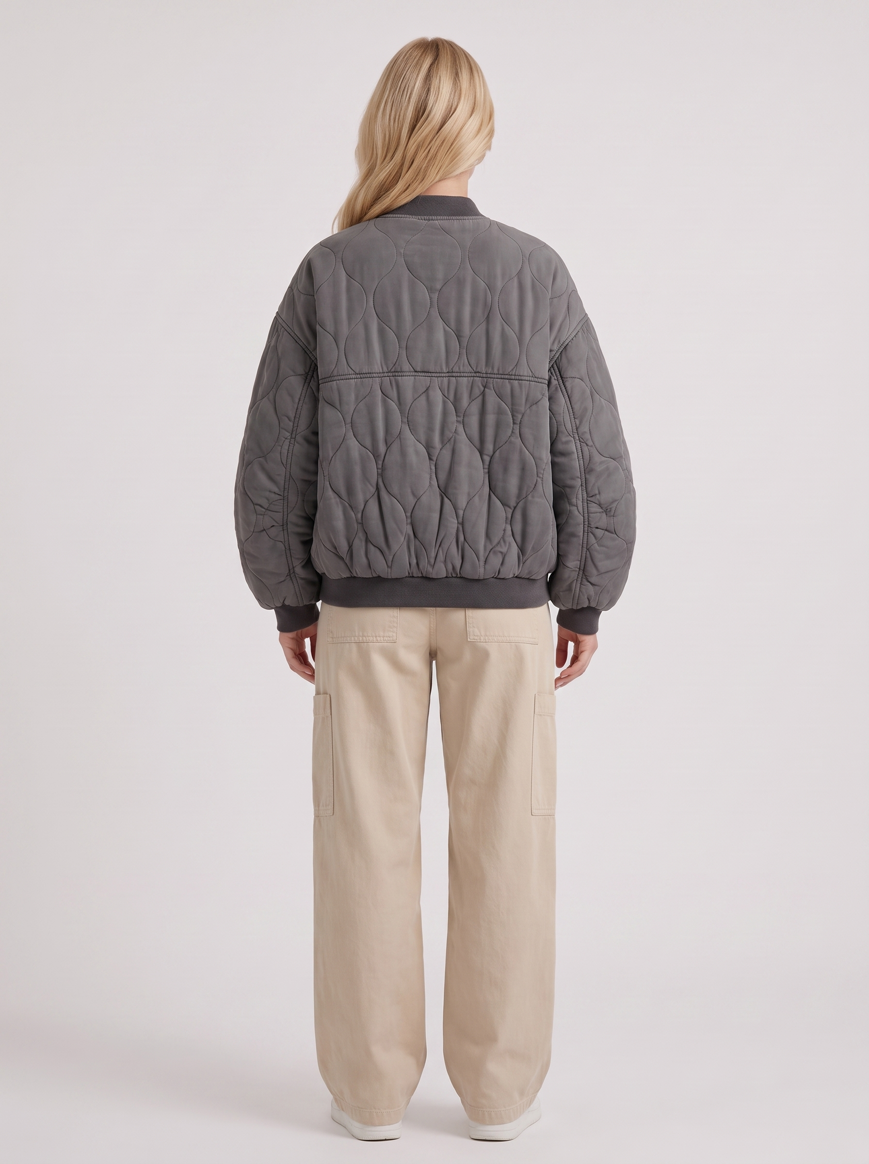Bomber Jacket Womens Oversized Onion Quilted Snap Front Ribbed Trim