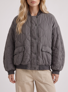 Bomber Jacket Womens Oversized Onion Quilted Snap Front Ribbed Trim