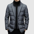 Winter Quilted Puffer Blazer Jacket with Notch Lapel for Men in Gray