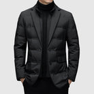 Winter Quilted Puffer Blazer Jacket with Notch Lapel for Men in Black