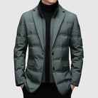 Winter Quilted Puffer Blazer Jacket with Notch Lapel for Men in Sage Green