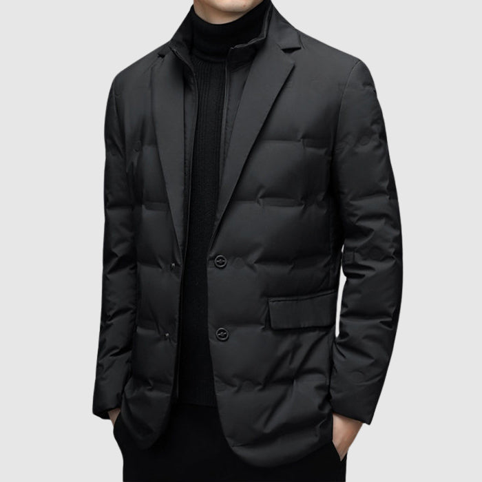 Winter Quilted Puffer Blazer Jacket with Notch Lapel for Men
