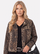 Denim Trucker Jacket Womens Oversized Leopard Print Button Front