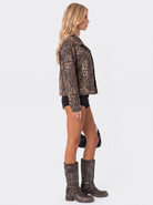 Denim Trucker Jacket Womens Oversized Leopard Print Button Front