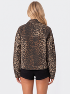 Denim Trucker Jacket Womens Oversized Leopard Print Button Front