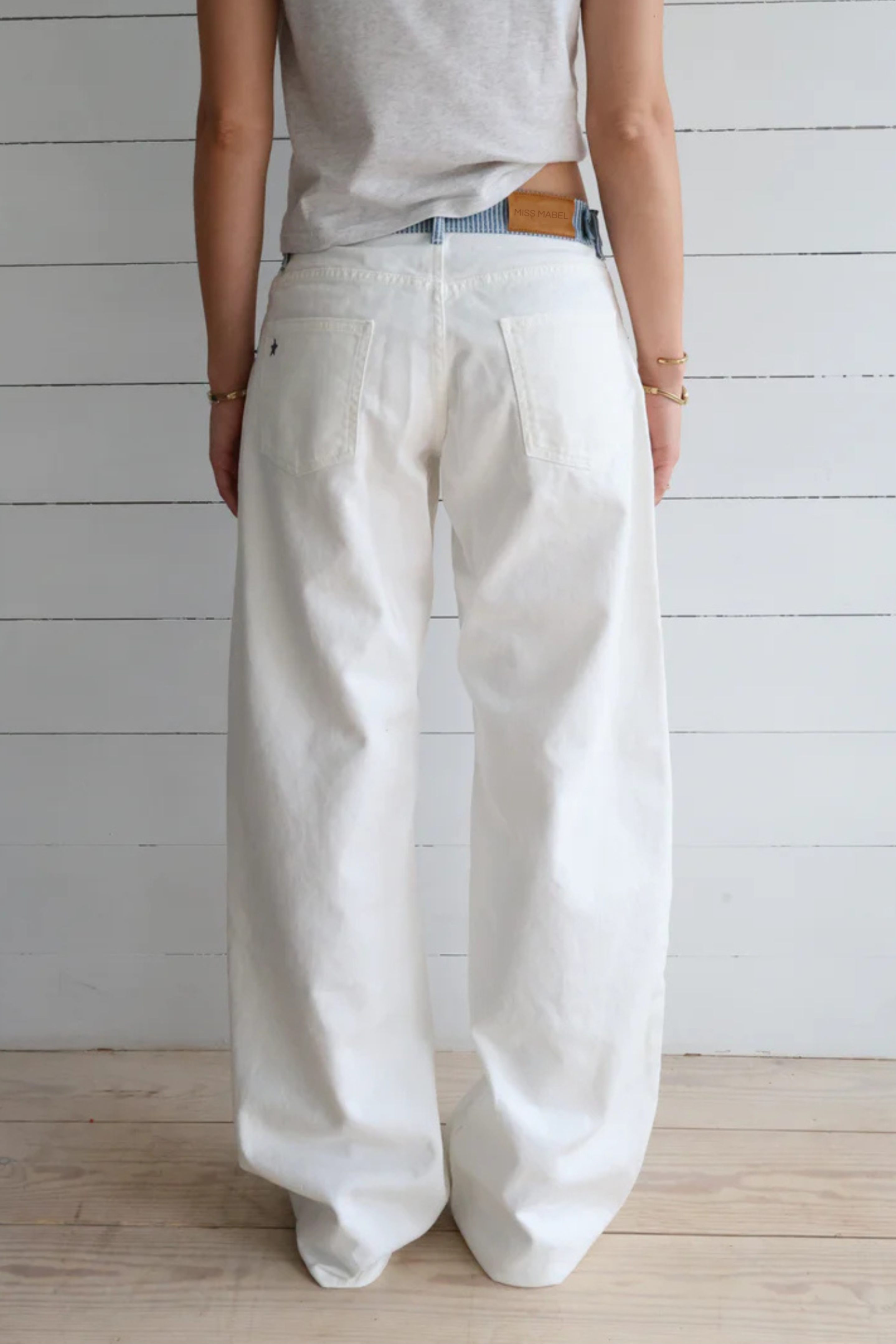 Relaxed Straight Leg Jeans with Striped Waistband for Women