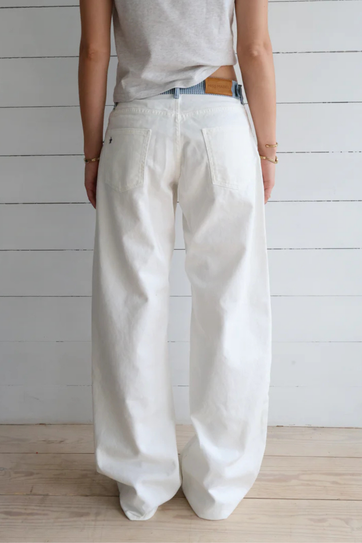 Relaxed Straight Leg Jeans with Striped Waistband for Women