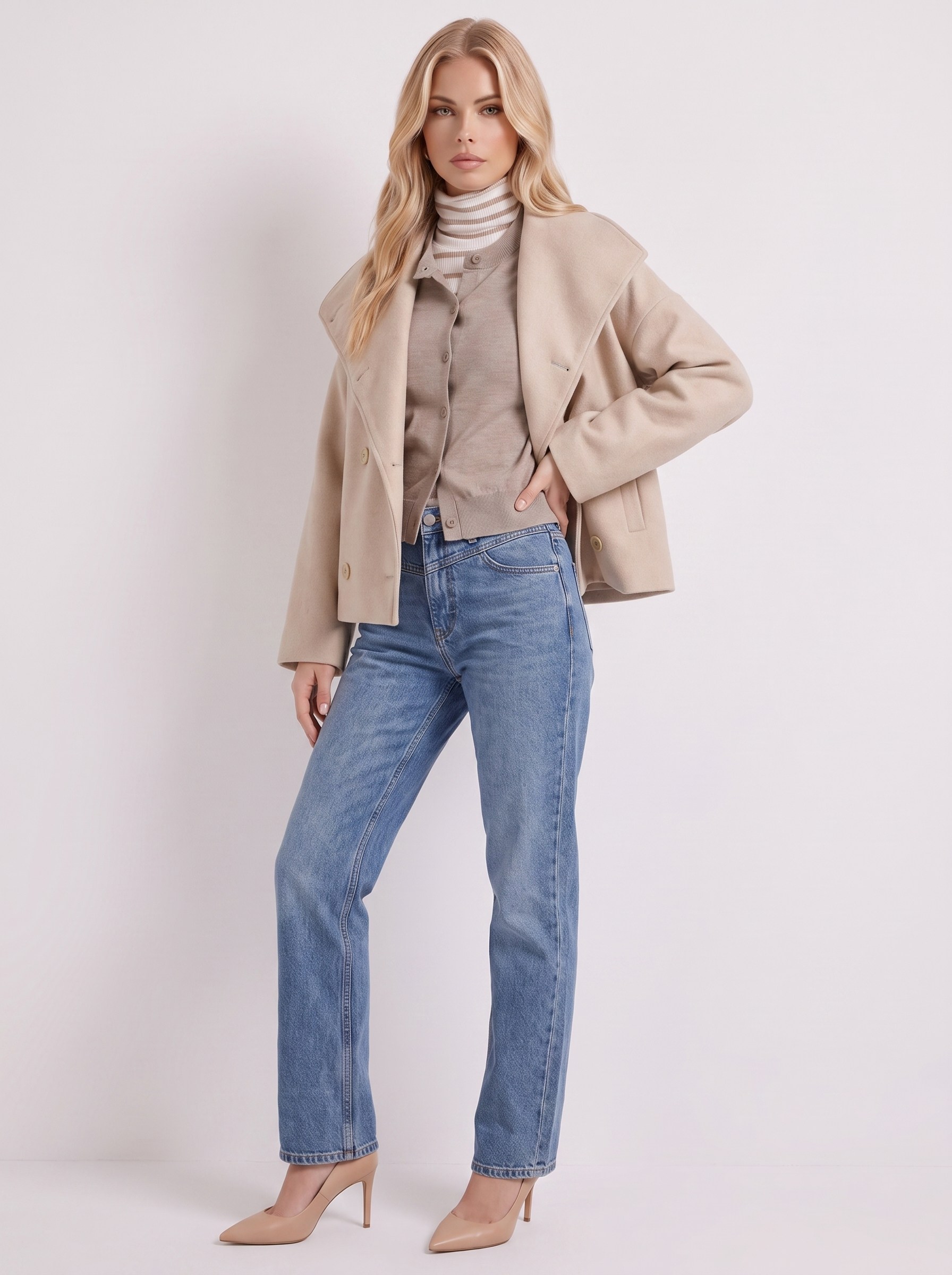 Pea Coat Womens Oversized Double Breasted Wool Blend Notch Collar