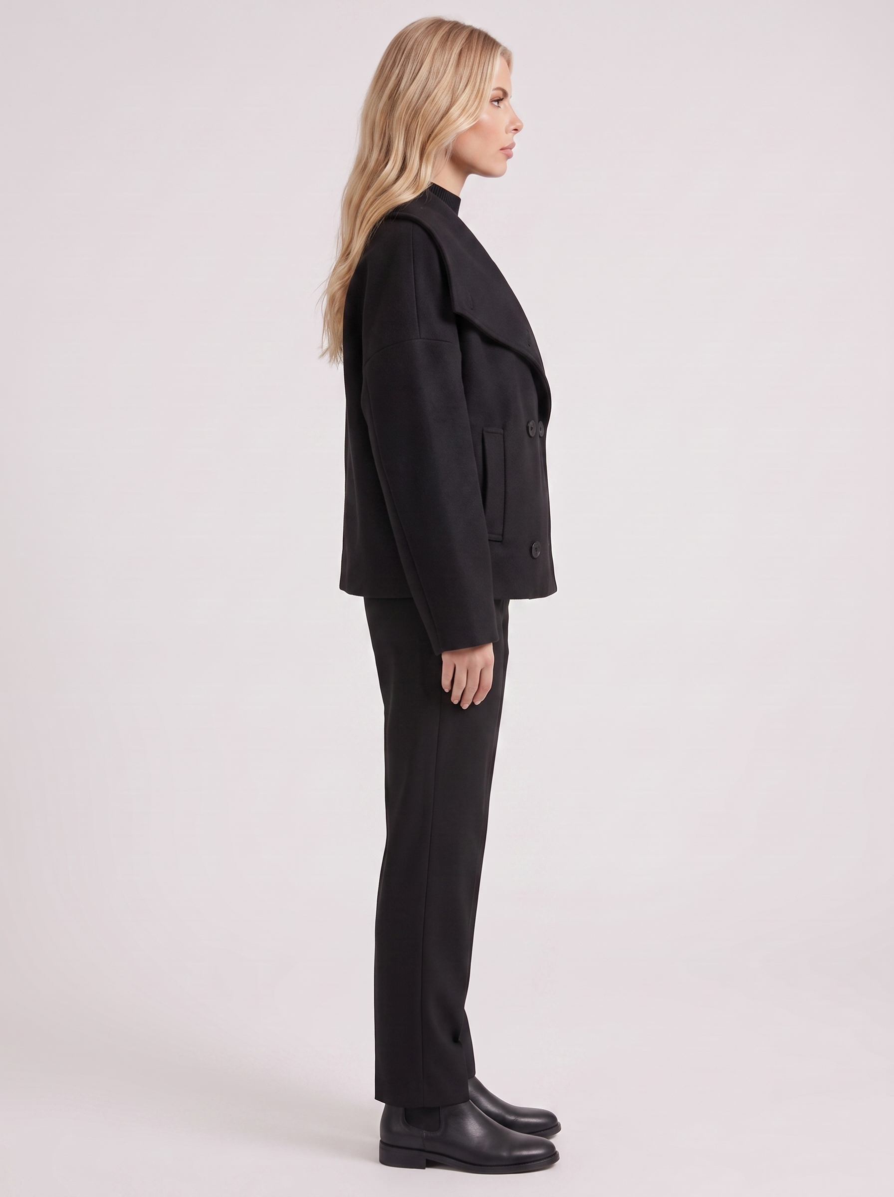 Pea Coat Womens Oversized Double Breasted Wool Blend Notch Collar