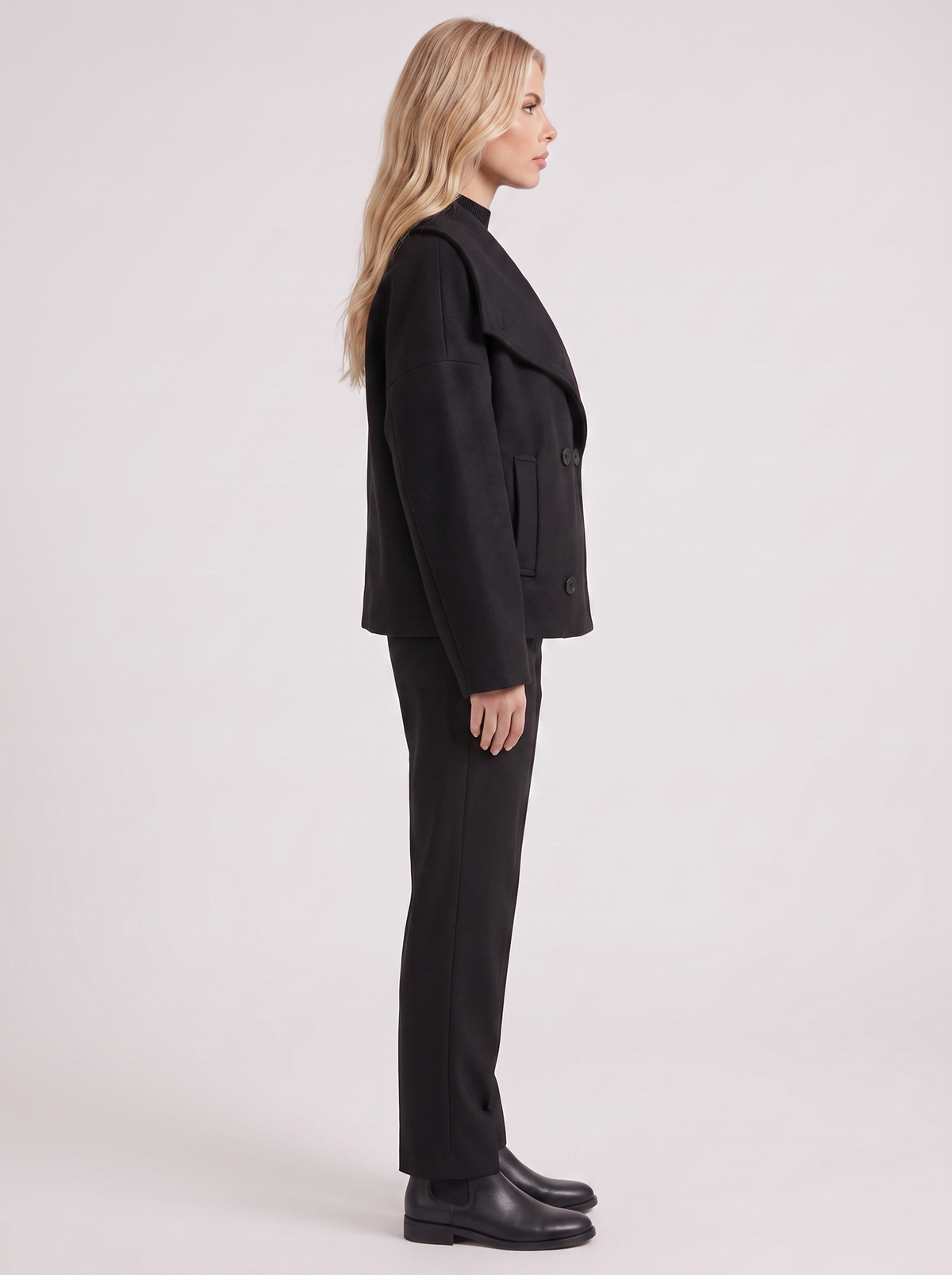 Pea Coat Womens Oversized Double Breasted Wool Blend Notch Collar