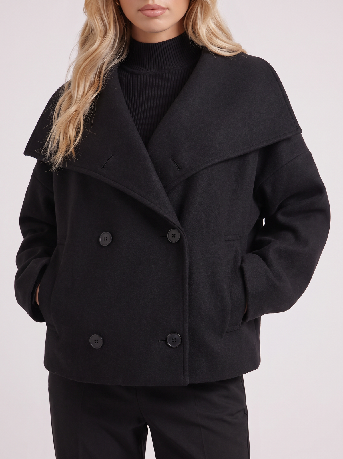Pea Coat Womens Oversized Double Breasted Wool Blend Notch Collar