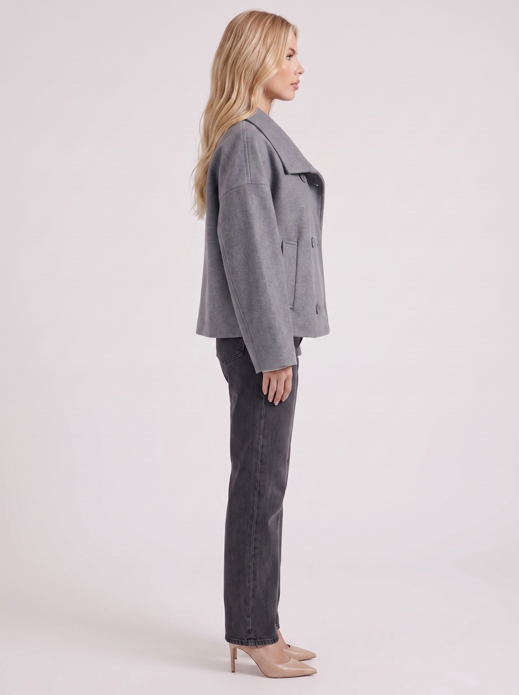 Pea Coat Womens Oversized Double Breasted Wool Blend Notch Collar