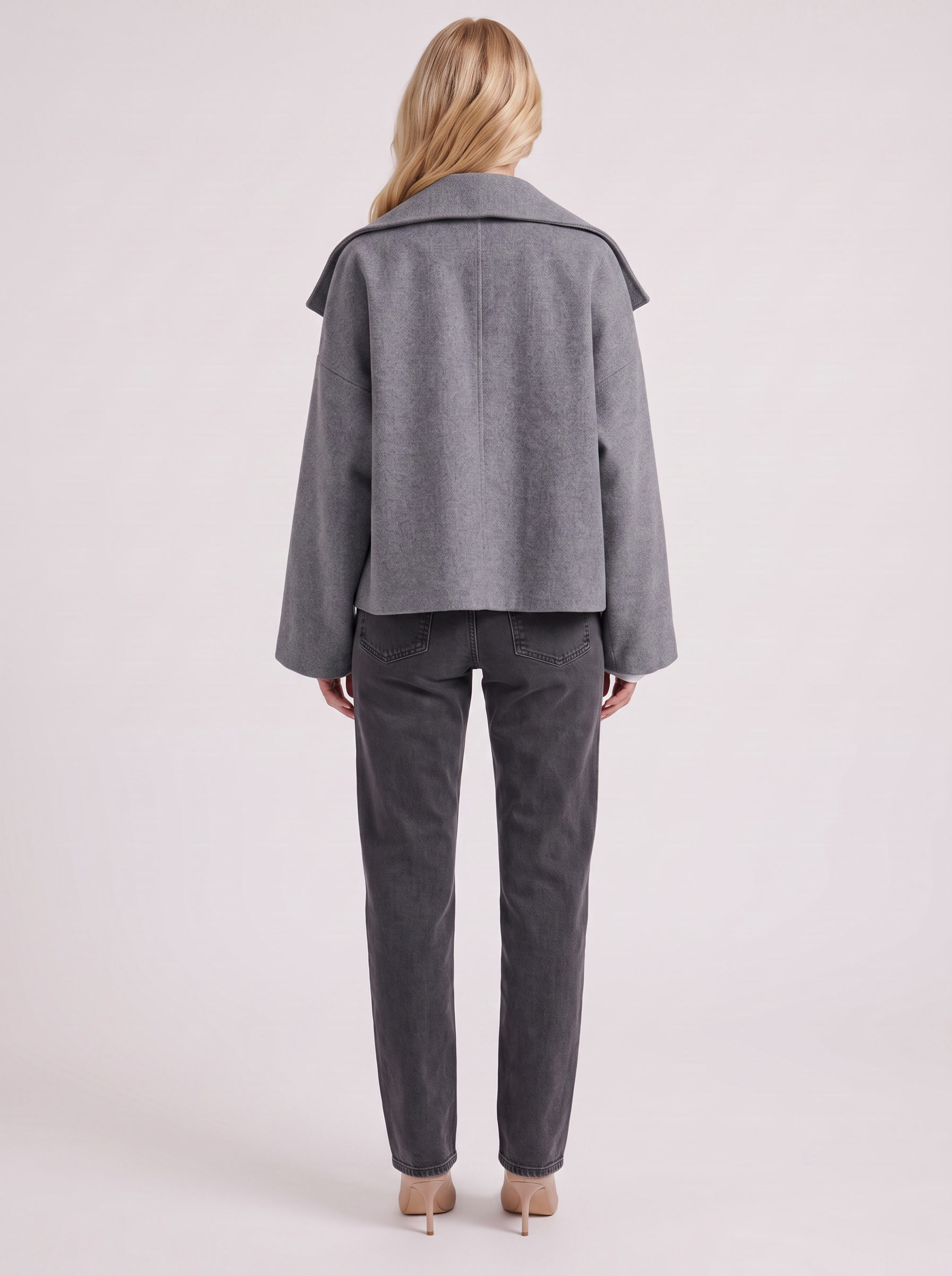 Pea Coat Womens Oversized Double Breasted Wool Blend Notch Collar