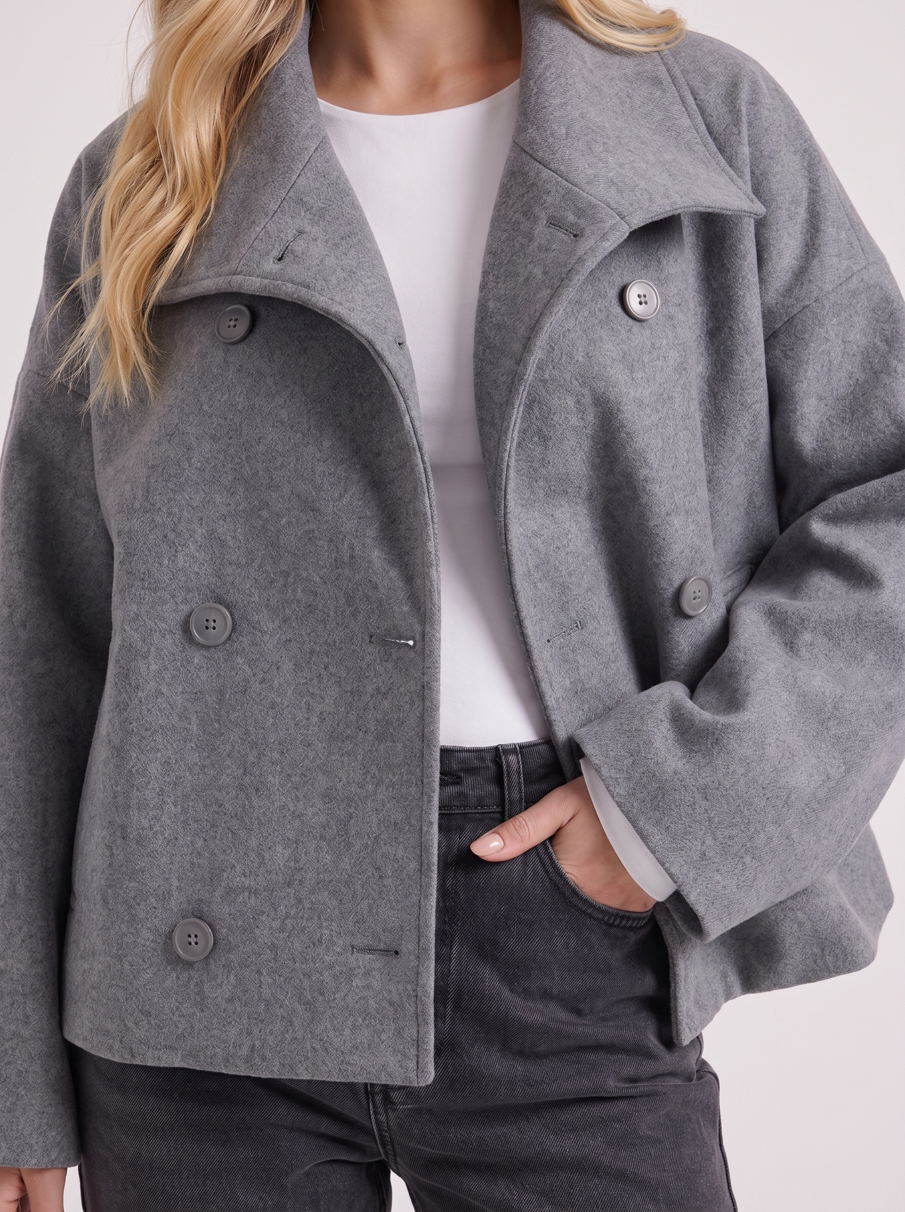 Pea Coat Womens Oversized Double Breasted Wool Blend Notch Collar