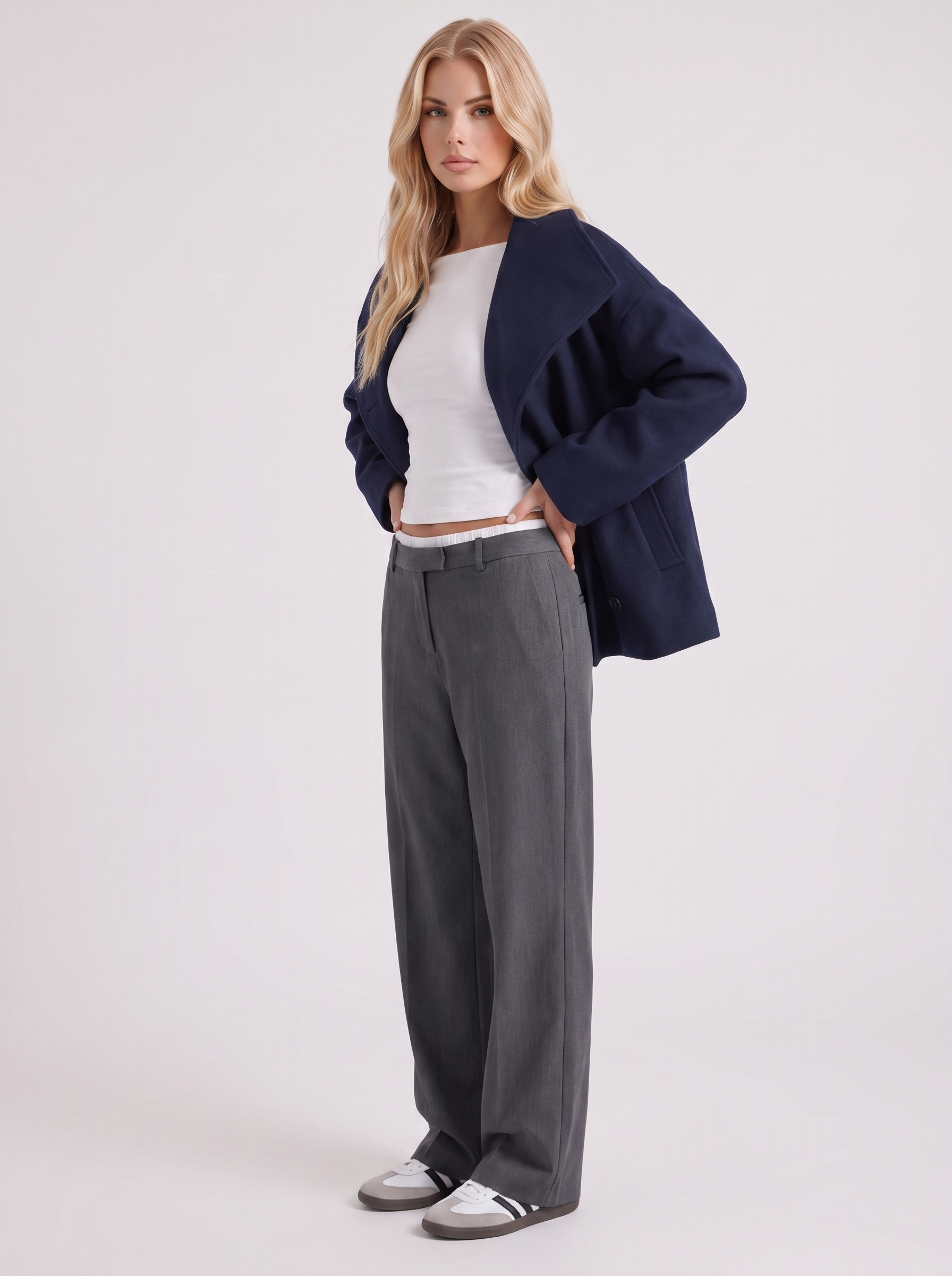 Pea Coat Womens Oversized Double Breasted Wool Blend Notch Collar