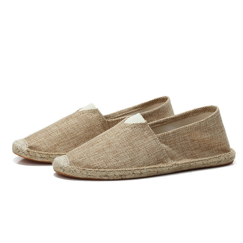 Slip on linen canvas espadrille loafer in khaki