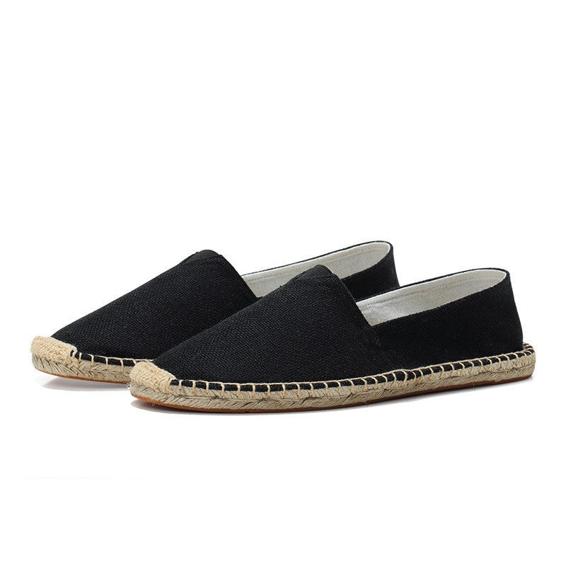 Slip on linen canvas espadrille loafer in black