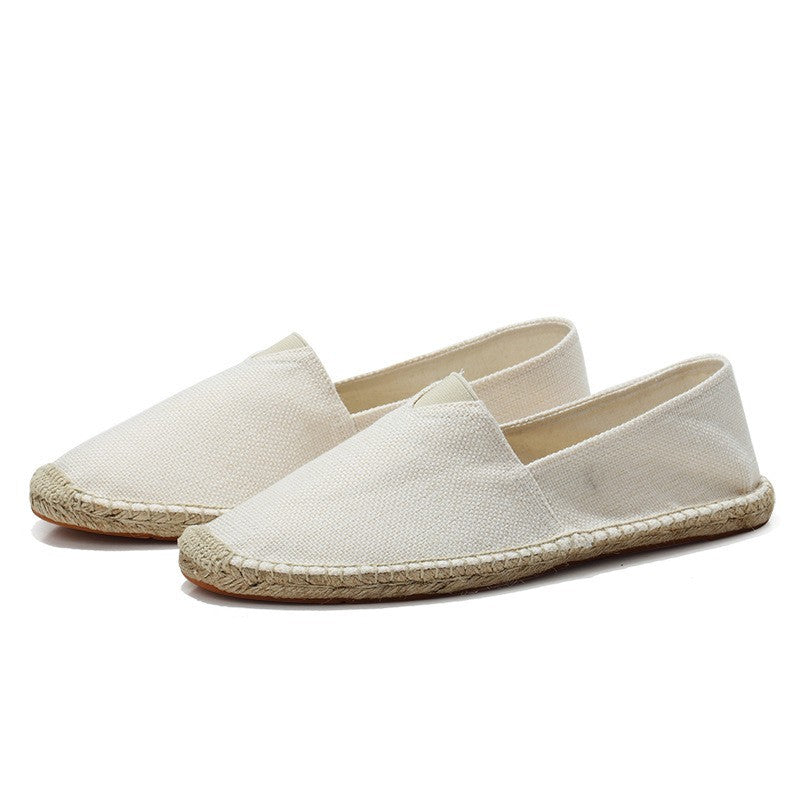 Slip on linen canvas espadrille loafer in white
