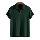 Rolled sleeve waffle knit relaxed polo in forest green
