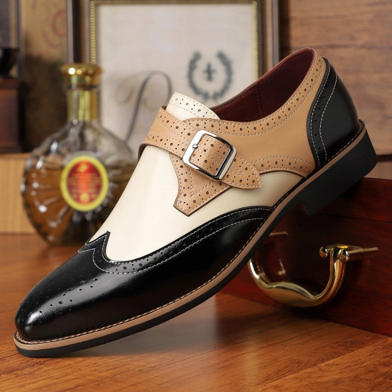 Perforated high shine monk strap dress shoe in black