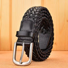 Hand woven leather braided belt in black