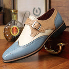 Perforated high shine monk strap dress shoe in blue