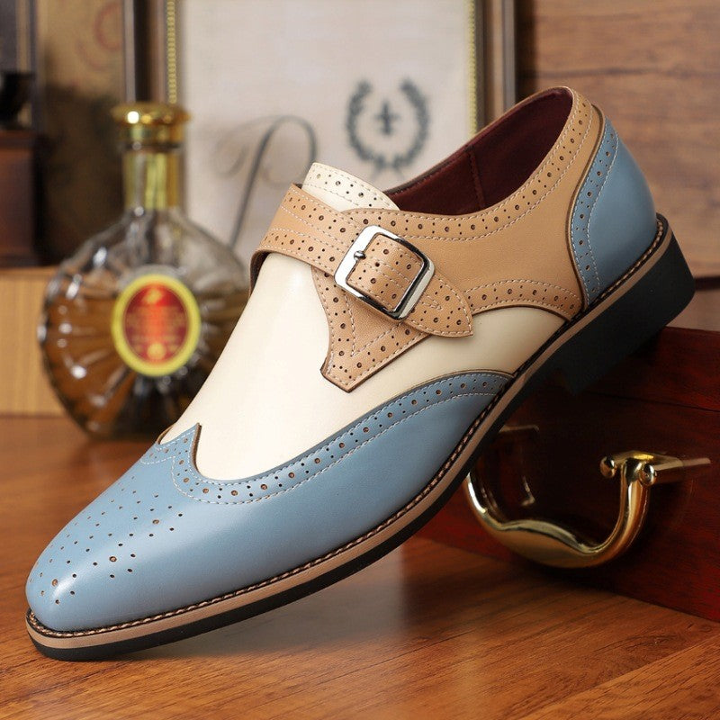 Perforated high shine monk strap dress shoe in blue