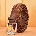 Hand woven leather braided belt in brown