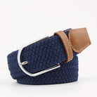 Braided canvas stretch belt with leather ends in navy